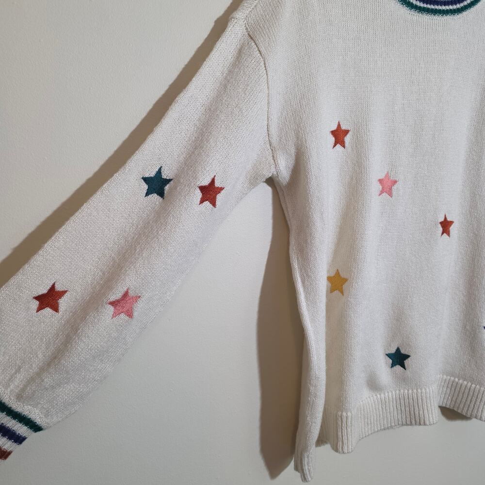 Maurices embroidered Star rainbow trim crewneck knit sweater woman's size small - Picture 5 of 14
